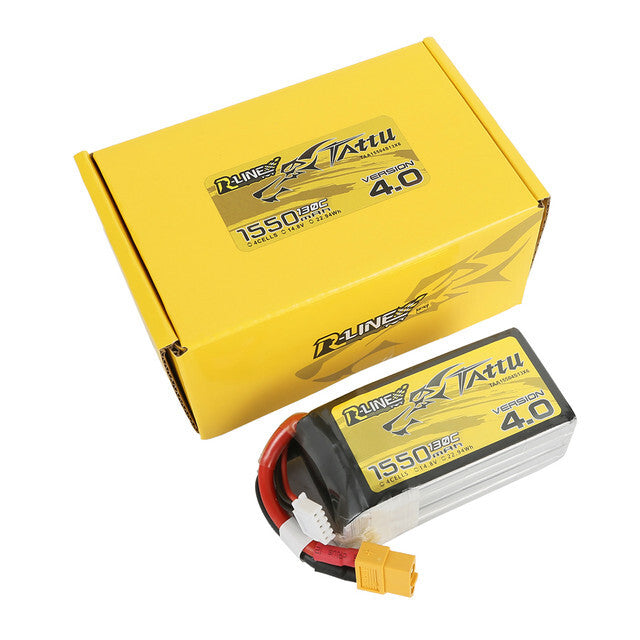2x Tattu R-Line Version 4.0 1550mAh 14.8V 130C 4S Lipo Battery Pack W/ XT60 Plug