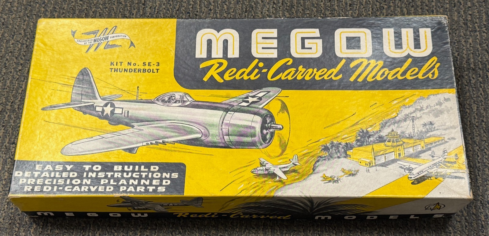 New in Box Megow Redi-Carved Models P47 P-47 ThunderBolt Balsa Wood Kit SE-3