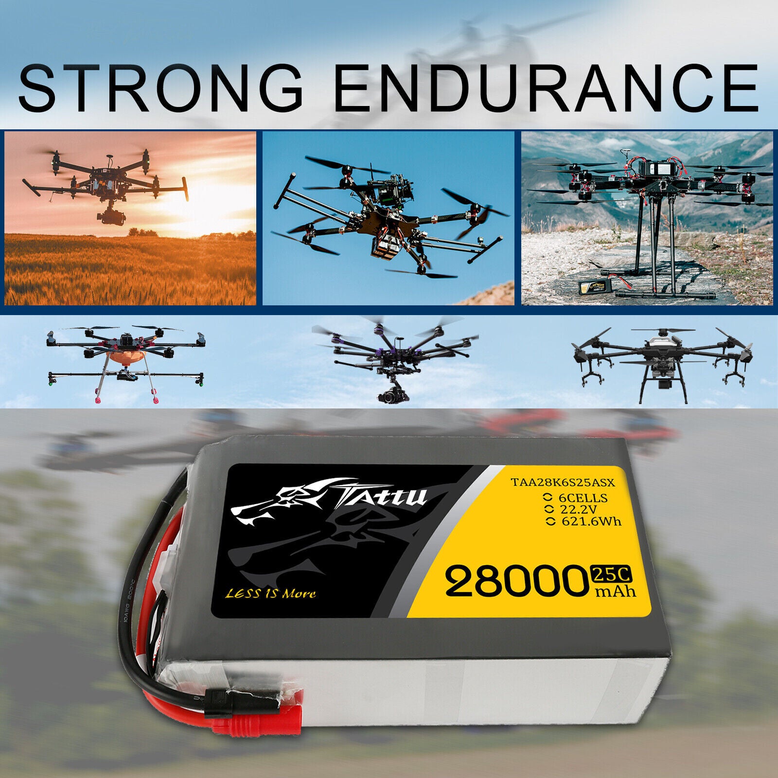 Tattu 28000mAh 22.2V 25C 6S Lipo RC Battery Pack With AS150 +XT150 Plug