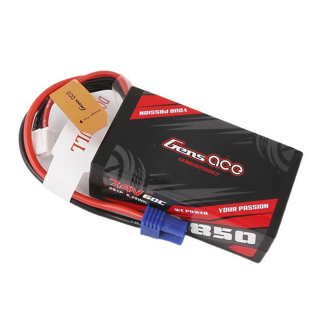 4x Gens Ace 850mAh 2S 7.4V 60C Lipo Battery Pack with EC2 Plug Mini LMT