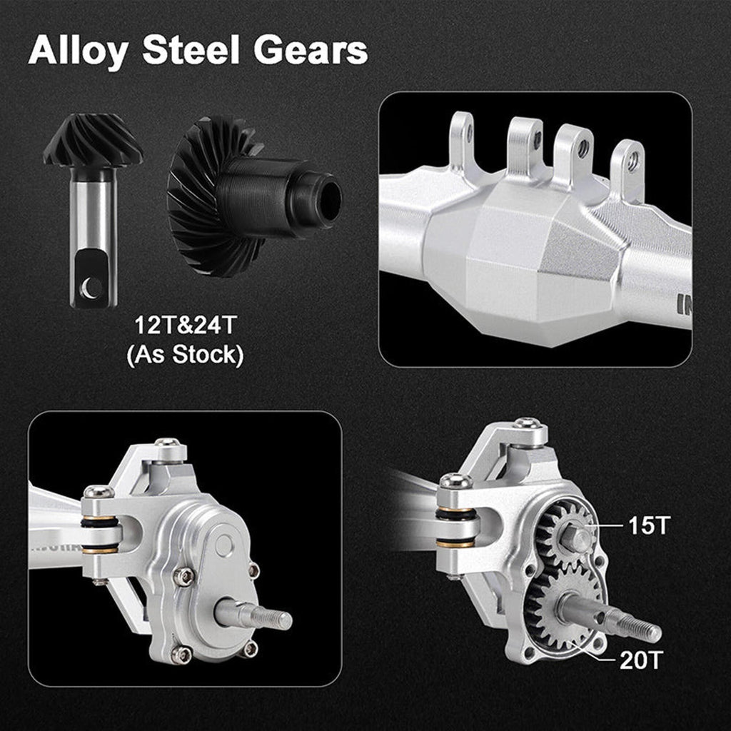INJORA 4M-104SRFR +5mm Diamond Portal Axles Lay Down Servo TRX-4M Silver