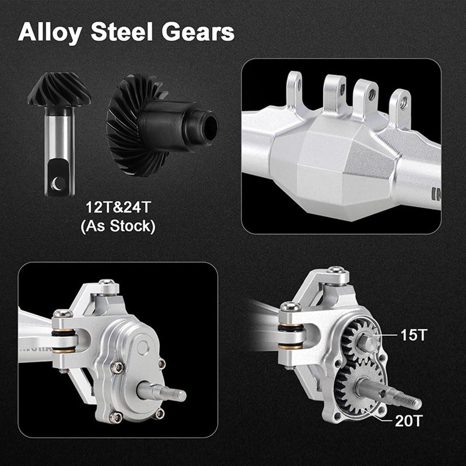 INJORA 4M-104SRFR +5mm Diamond Portal Axles Lay Down Servo TRX-4M Silver