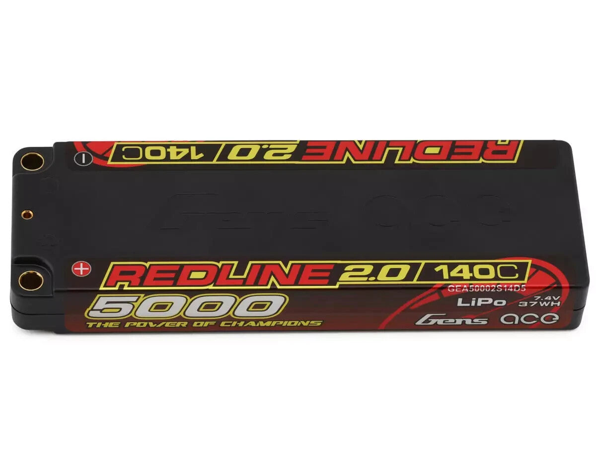 Gens Ace Redline 2.0 2S LiHV Battery 140C 7.6V / 5000mAh w/5mm Bullets