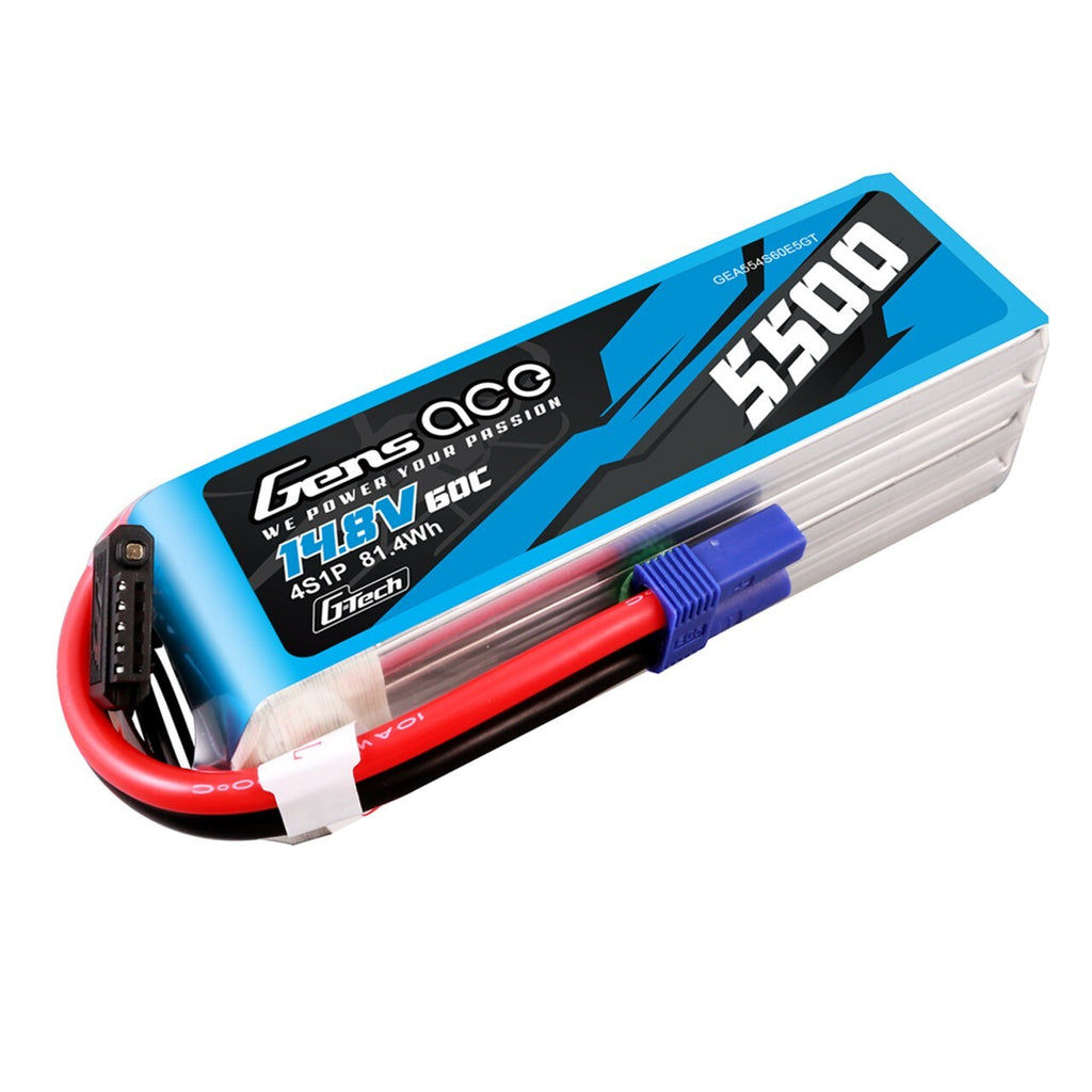Gens Ace 5500mAh 4S 60 14.8VC G-Tech Lipo Battery Pack With EC5 Plug