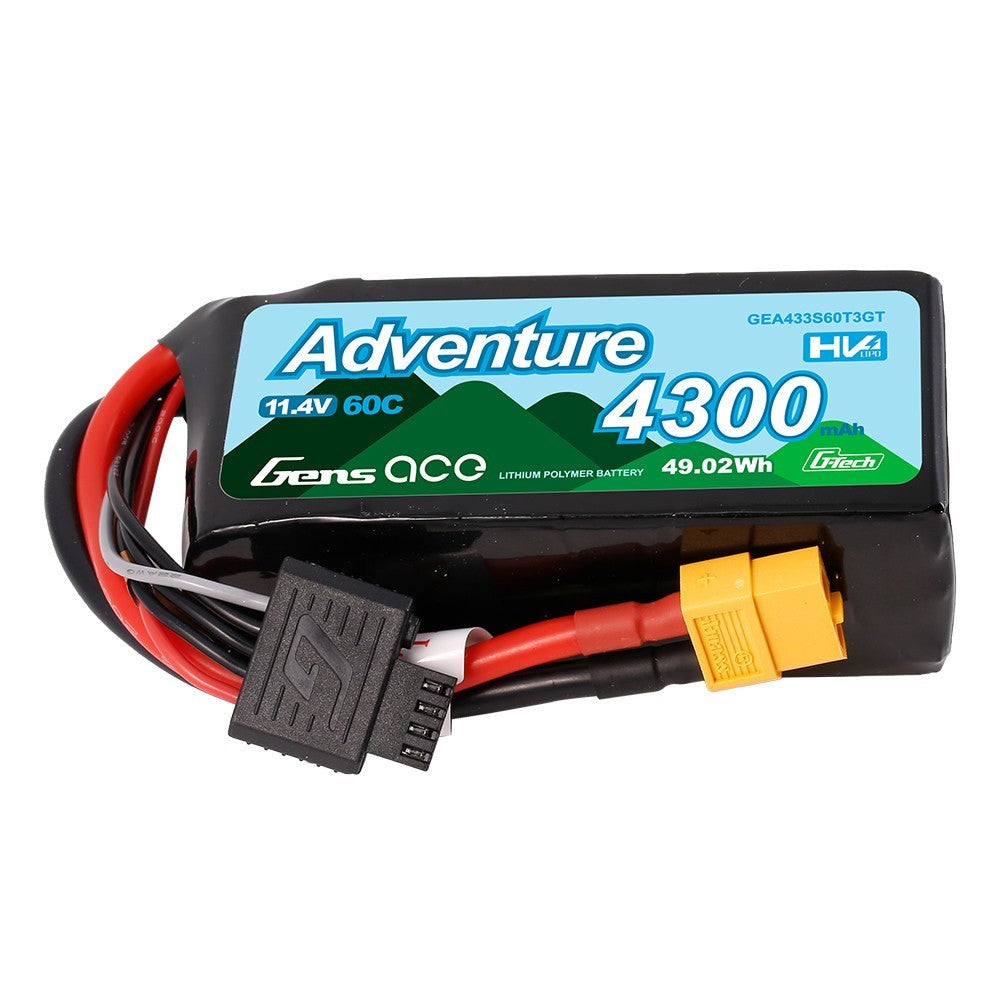 Gens Ace 4300mAh 3S 60C 11.4V Adventure High Voltage G-tech Lipo Battery XT60