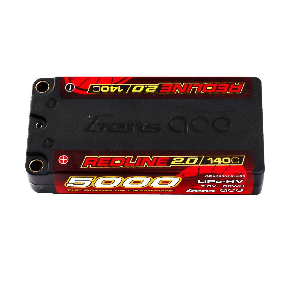 Gens Ace 5000mAh 2S 7.6V 140C HardCase HV Redline 2.0 Series Lipo Battery