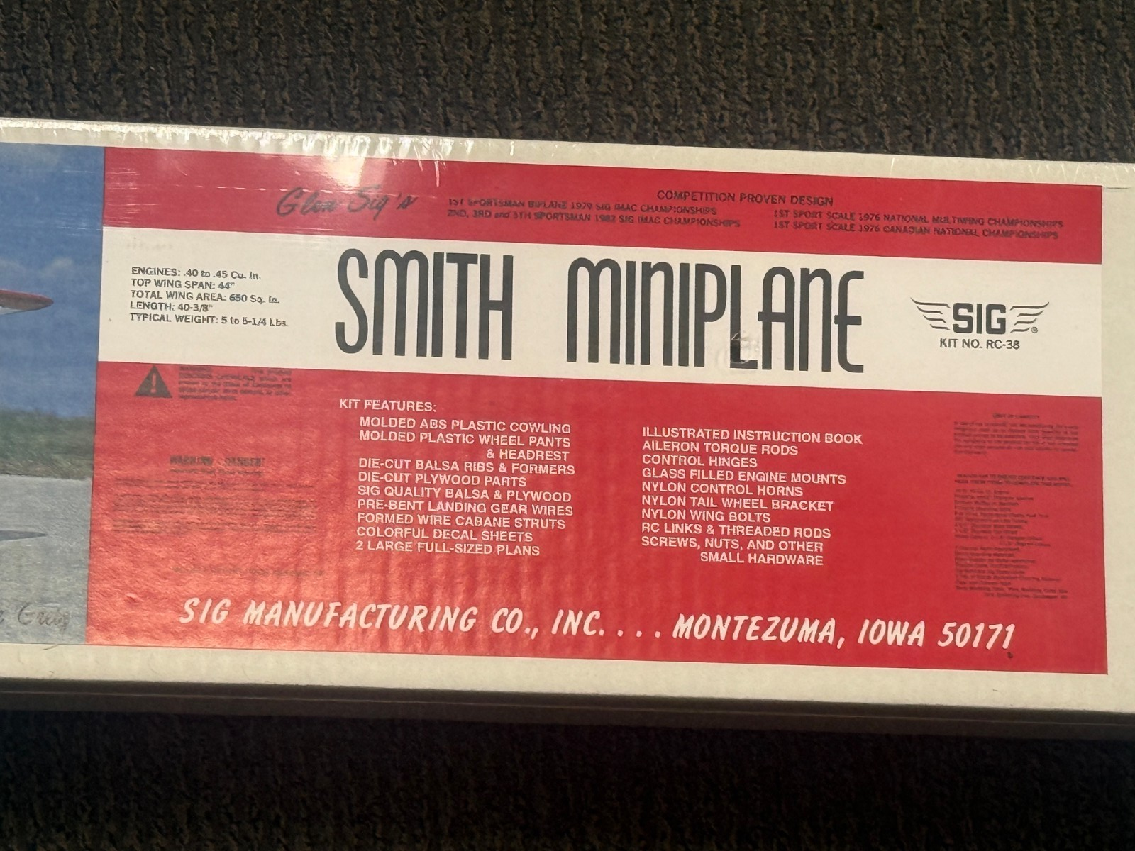 SIG Smith Miniplane RC-38 RC Sport Scale Biplane Airplane Kit NIB .40-.45 Glow