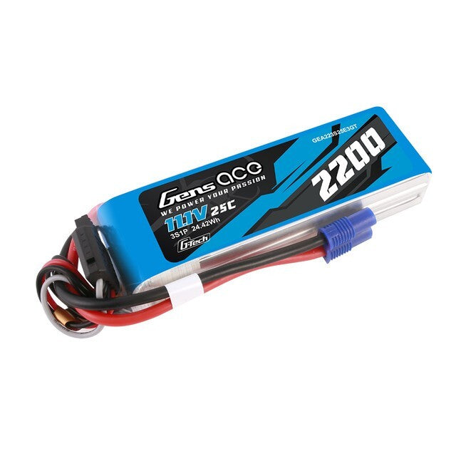 Gens Ace 2200mAh 3S 11.1V 25C G-Tech GTech Lipo RC Battery Pack w/ EC3 Plug