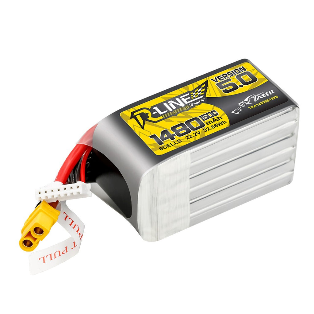 2x Tattu R-Line Version 5.0 1480mAh 6S 150C 22.2V Lipo Battery Pack w/ XT60 Plug