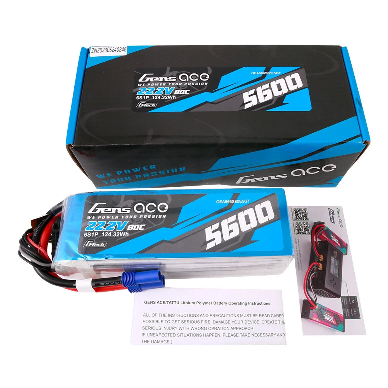Gens Ace 5600mAh 22.2V 80C GTech 6S Lipo Battery EC5 For 700 Size RC Helicopter