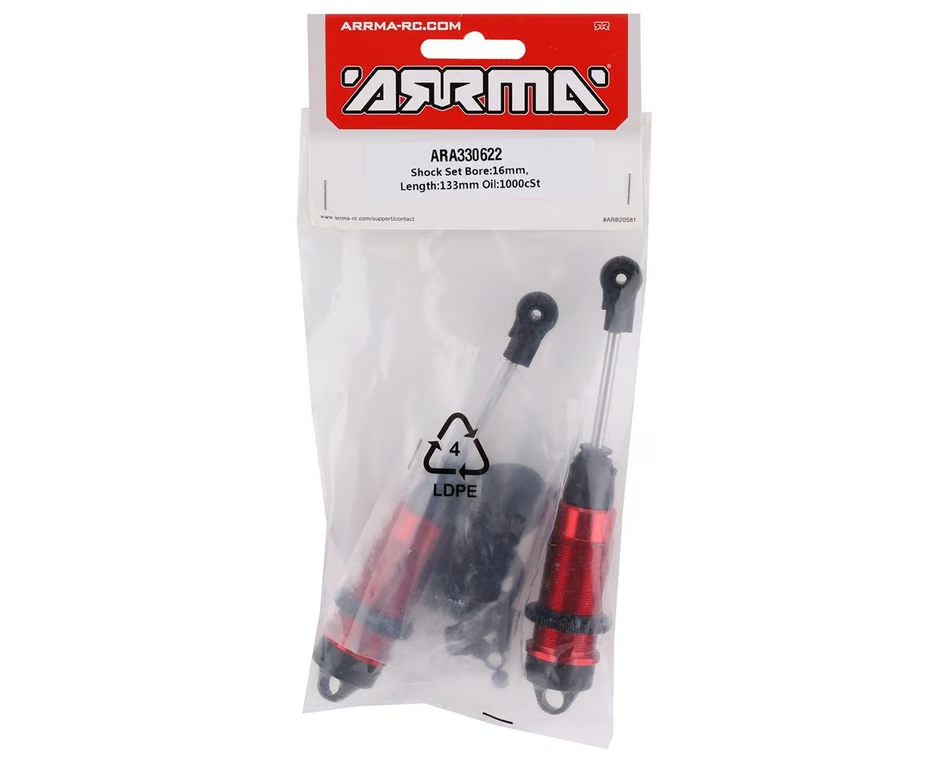 ARRMA Kraton 6S 1/8th 330622 Shock Set, 16mm Bore, 133mm Length, 1000cSt Oil