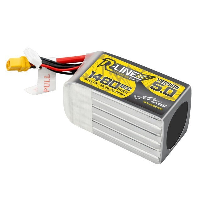 2x Tattu R-Line Version 5.0 1480mAh 6S 150C 22.2V Lipo Battery Pack w/ XT60 Plug