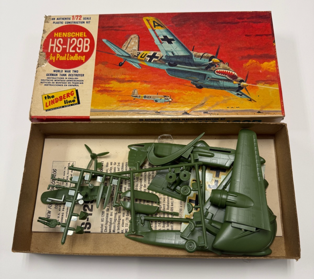 Vintage Lindberg Line 1/72 Scale Henschel HS-129B 129B Plastic Model Kit 441:60
