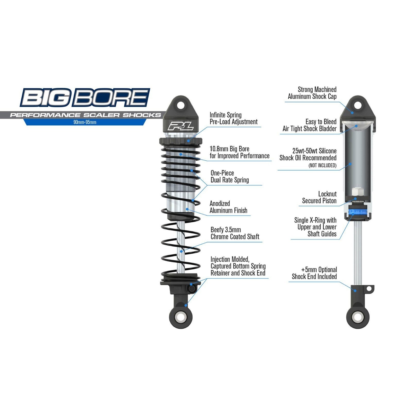 ProLine Racing 1:10 1/10 Scale Big Bore Scaler Shocks (90mm-95mm) PRO634300