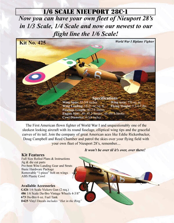 Balsa USA 1/6 Scale Nieuport 28c-1 Remote Control Balsa Wood Airplane Kit #425