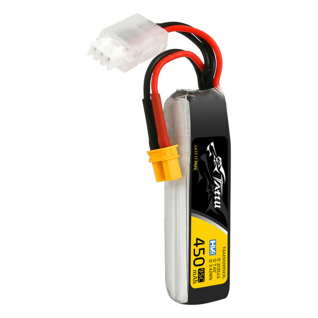 4x Tattu 450mAh 7.6V High Voltage 95C 2S Lipo Battery Pack XT30 Plug Long Pack