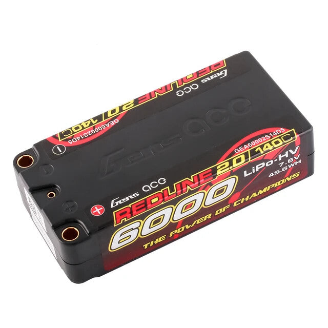 Gens Ace Redline Series 6000mAh 7.6V 140C 2S HardCase HV Lipo RC Car Battery