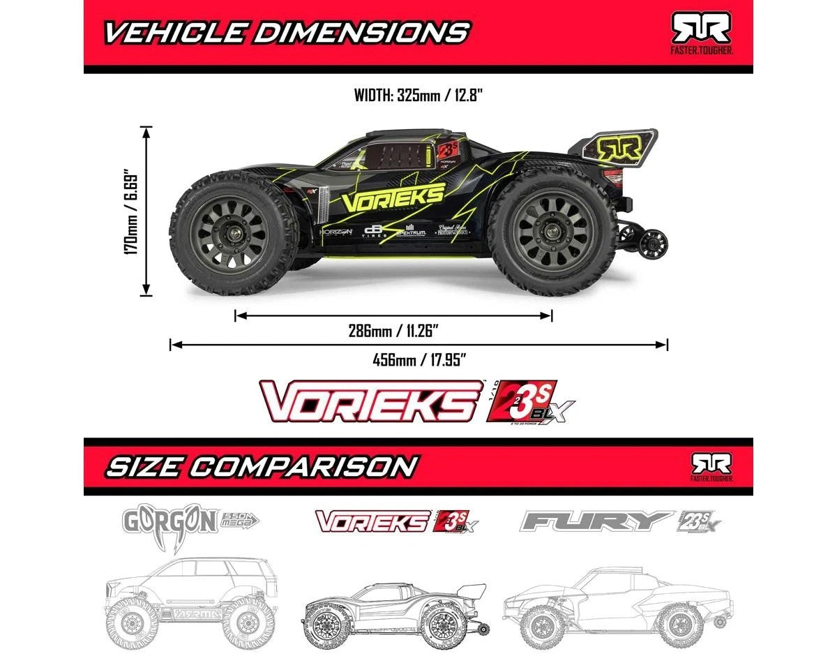 Arrma Vorteks 223S 1/10 BLX Brushless RTR RC 2WD Stadium Truck Yellow ARA3505T1