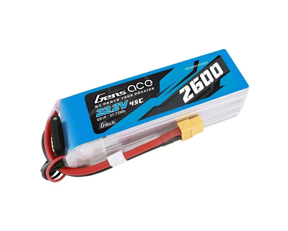 Gens Ace G-Tech GTech GTec Smart 6S LiPo Battery 45C 22.2V 2600mAh GEA266S45X6GT