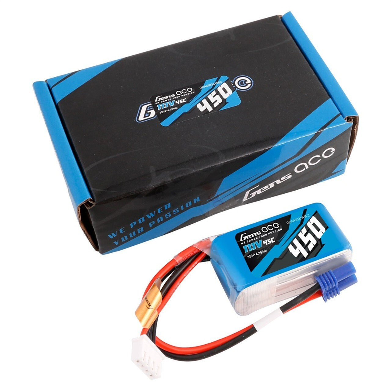 Gens Ace 450mAh 11.1V 45C 3S Lipo RC Battery Pack With EC2 Plug : 180 CFX