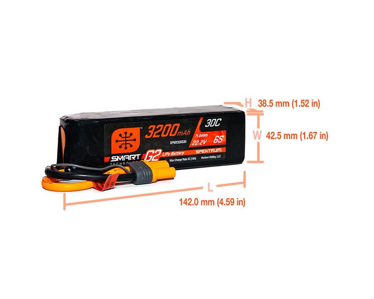Spektrum RC 6S Smart G2 LiPo 30C Battery Pack 22.2V 3200mAh w/ IC5 Connector
