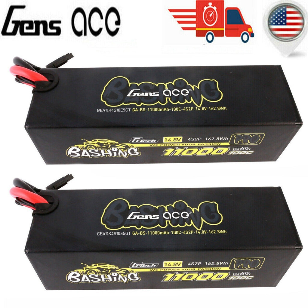 2x Gens Ace Bashing Pro G-Tech 14.8V 100C 4S 11000mah Lipo Battery Pack With EC5
