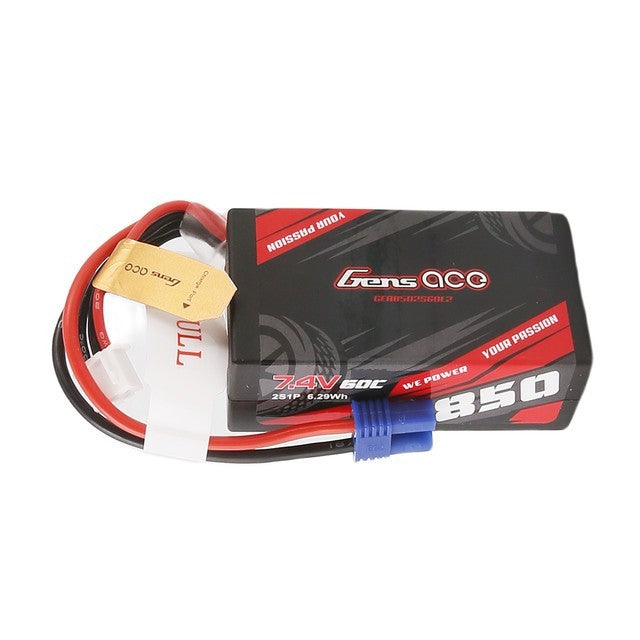 4x Gens Ace 850mAh 2S 7.4V 60C Lipo Battery Pack with EC2 Plug Mini LMT