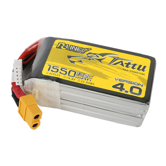 2x Tattu R-Line Version 4.0 1550mAh 14.8V 130C 4S Lipo Battery Pack W/ XT60 Plug