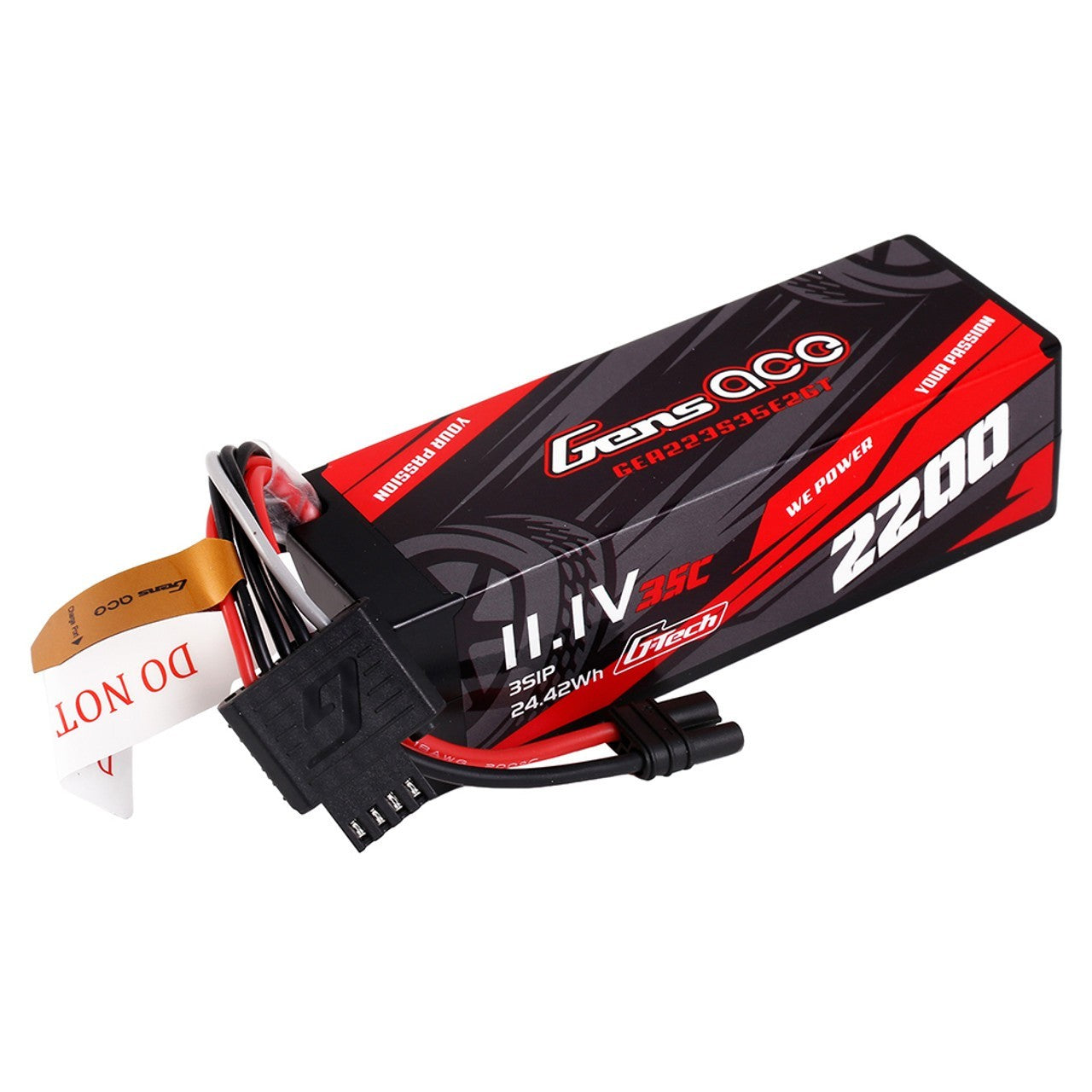 2x Gens ace 2200mAh 3S 35C 11.1V HardCase GTech Lipo Battery Pack IC2 EC2 Plug