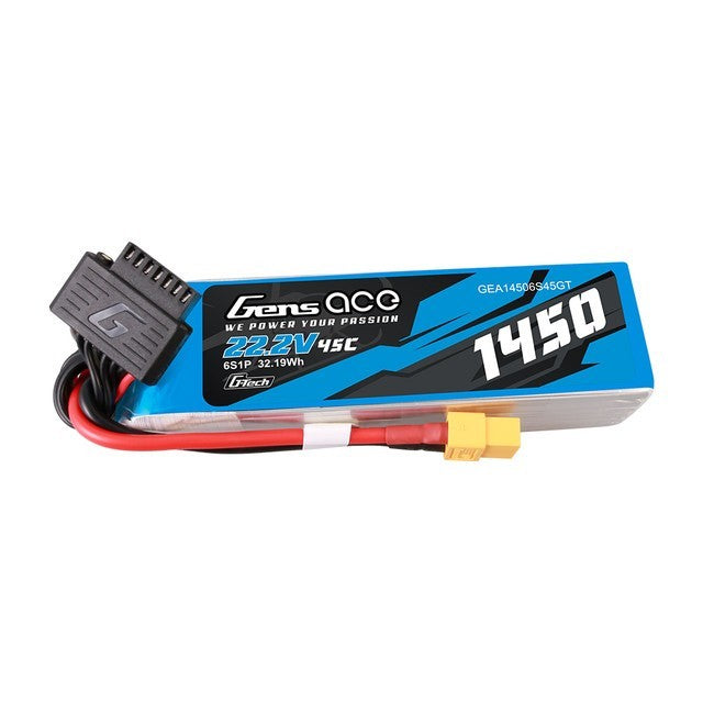 2x Gens Ace 6S LiPo RC Helicopter Battery 45C 22.2V 1450mAh Gtech GEA14506S45GT