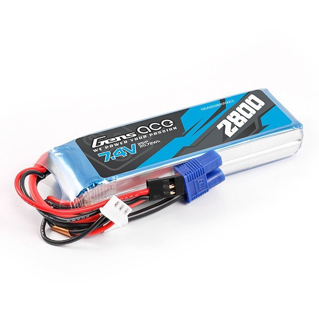 Gens Ace 2800mAh 2S 7.4V RX Receiver Lipo Battery Pack with EC3 & JR Plug