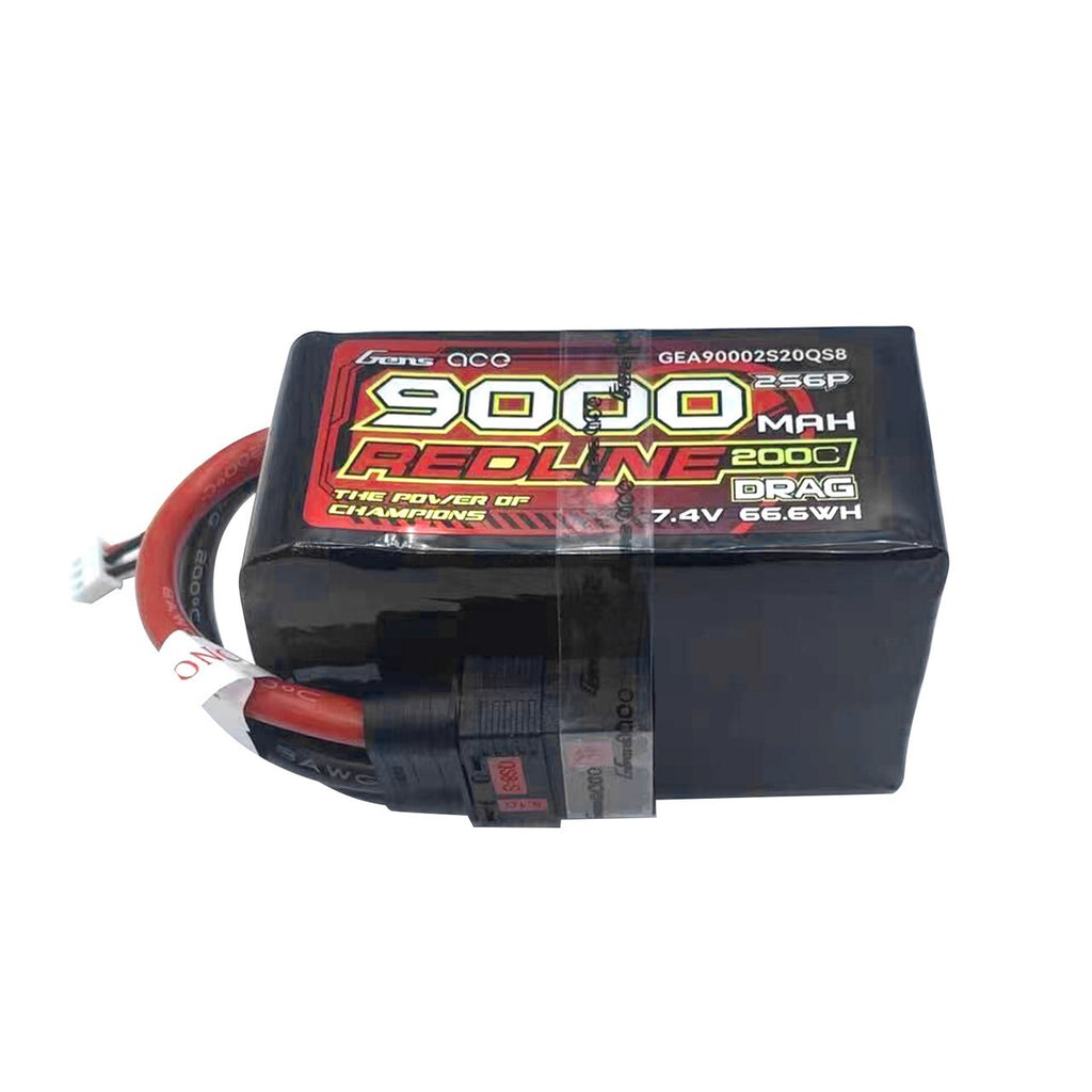 2x Gens Ace Redline 9000mAh 7.4V 200C 2S RC Lipo Battery QS8 For Traxxas Drag