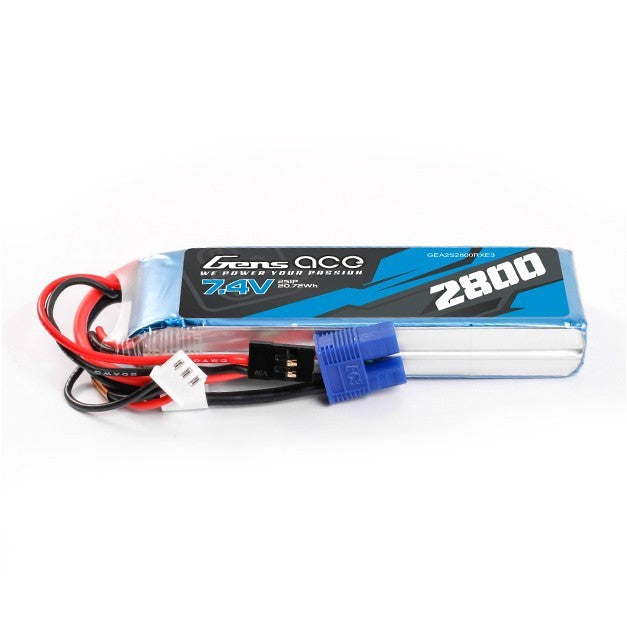 Gens Ace 2800mAh 2S 7.4V RX Receiver Lipo Battery Pack with EC3 & JR Plug