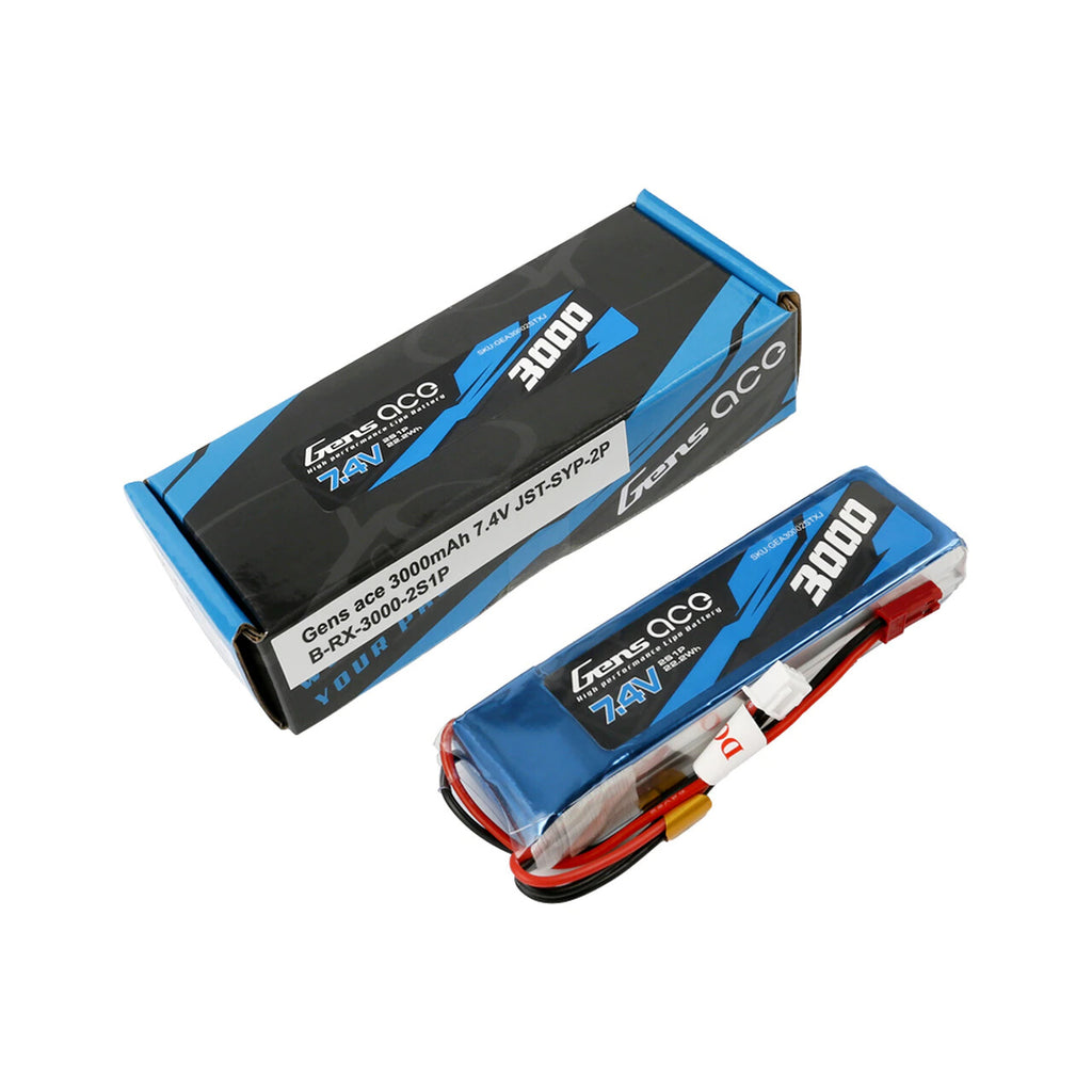 2x Gens Ace 2s 3000mAh 7.4V  TX Lipo Battery with JST Plug : FrSky Taranis X9d