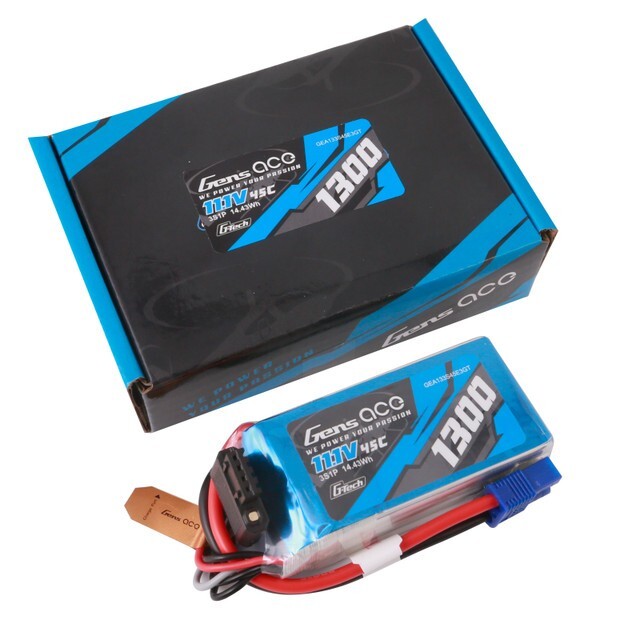 Gens Ace 1300mAh 3S 45C 11.1V G-Tech GTech Lipo RC Battery Pack With EC3 Plug