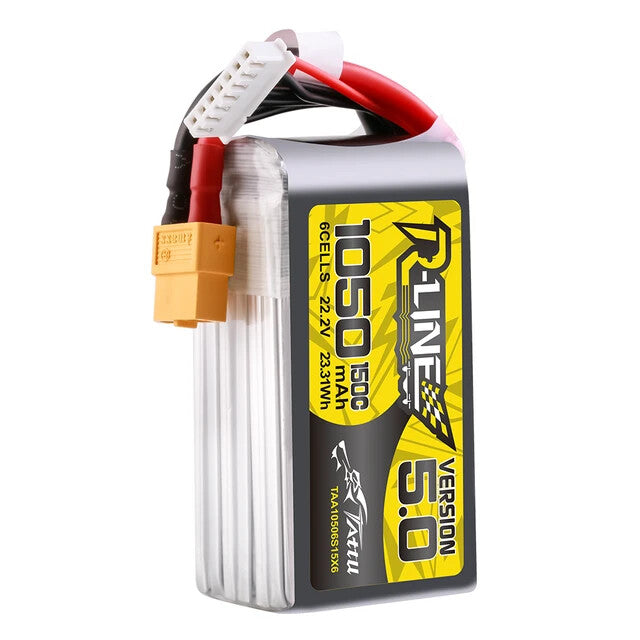 2x Tattu R-Line Version 5.0 1050mAh 6S 22.2V 150C Lipo Battery Pack w/ XT60 Plug