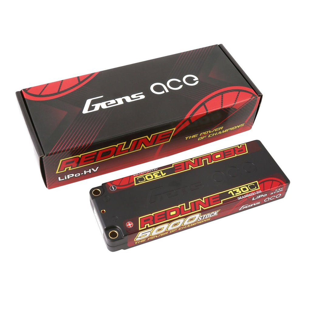 Gens ace 5000mAh 2S 7.4V 130C HardCase Redline Series Lipo Battery with 5.0m