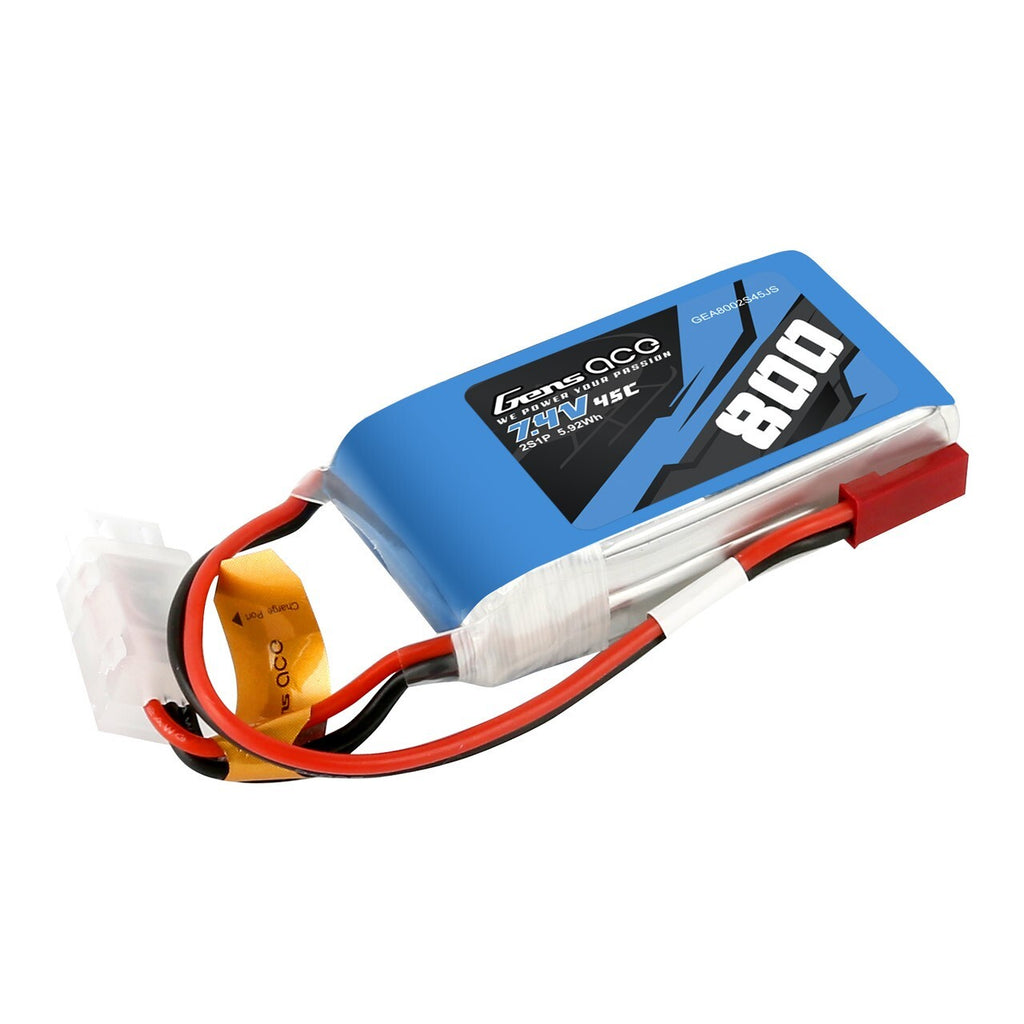 Gens Ace 7.4V 800mAh 2S 45C RC Remote Control Airplane Lipo Battery JST Plug