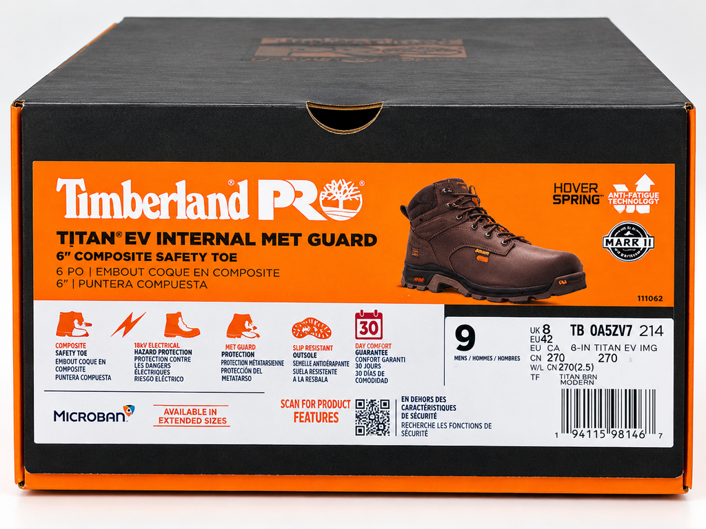 Timberland PRO Titan EV 6" Composite Toe Met Guard Work Boots Brown Men's 9 Wide