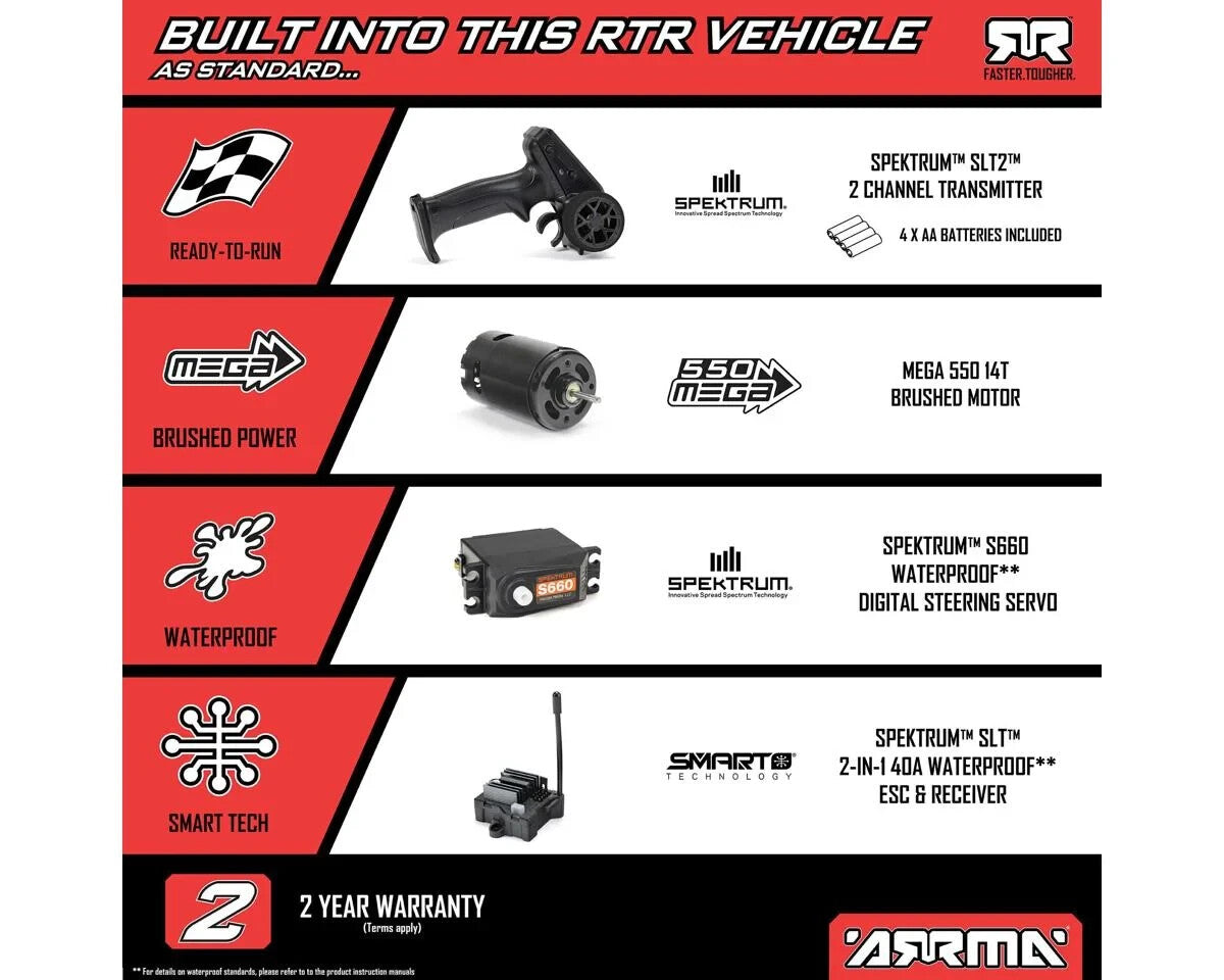 Arrma Fury 2WD MEGA 550 RTR Brushed 1/10 Off-Road Short Course Truck (Red) w/SLT