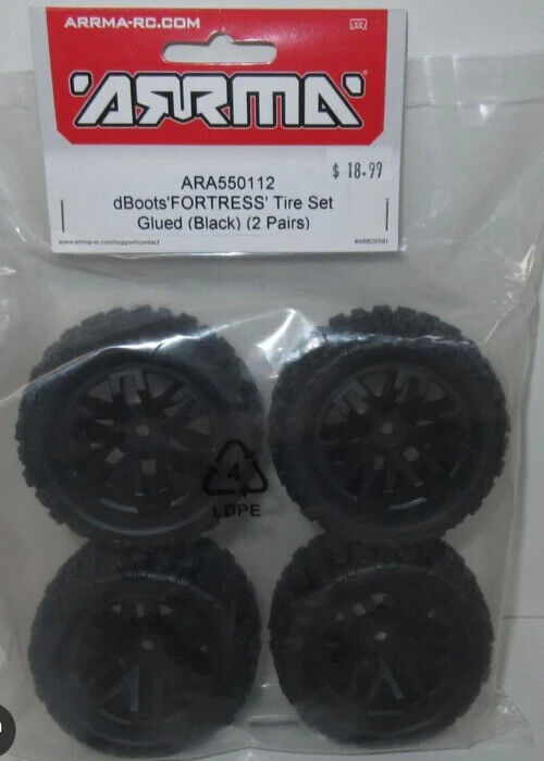Arrma Granite Grom 1/18th Tires Dboots Fortress & Black 12mm Wheels ARA550112