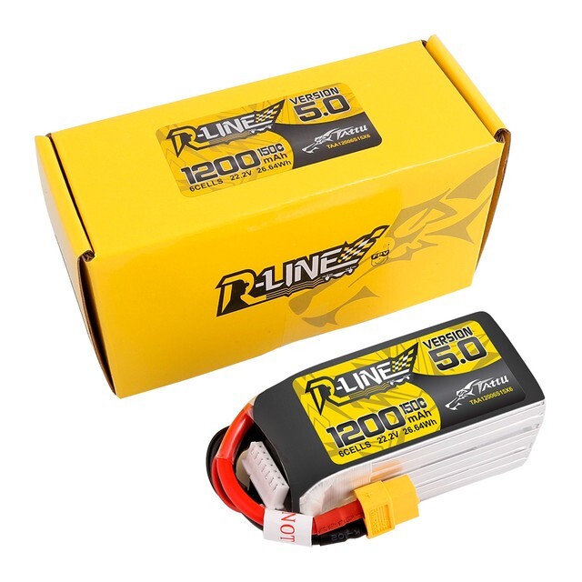 2x Tattu R-Line Version 5.0 1200mAh 6S 150C 22.2V Lipo Battery Pack w/ XT60 Plug