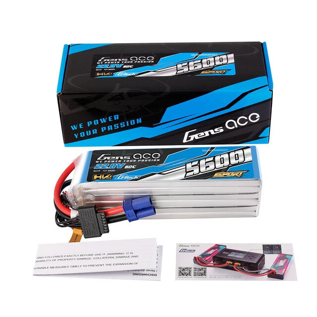 Gens Ace GTech HV 5600mAh 6S 80C 22.8V Lipo Battery Pack with EC5 Plug