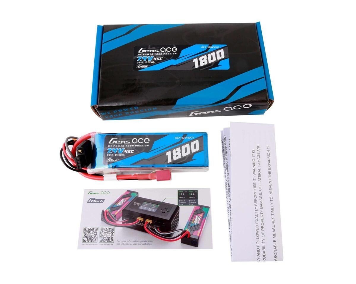 4x Gens Ace G-Tech Smart 2S LiPo Battery 45C 7.4V 1800mAh GEA182S45DGT