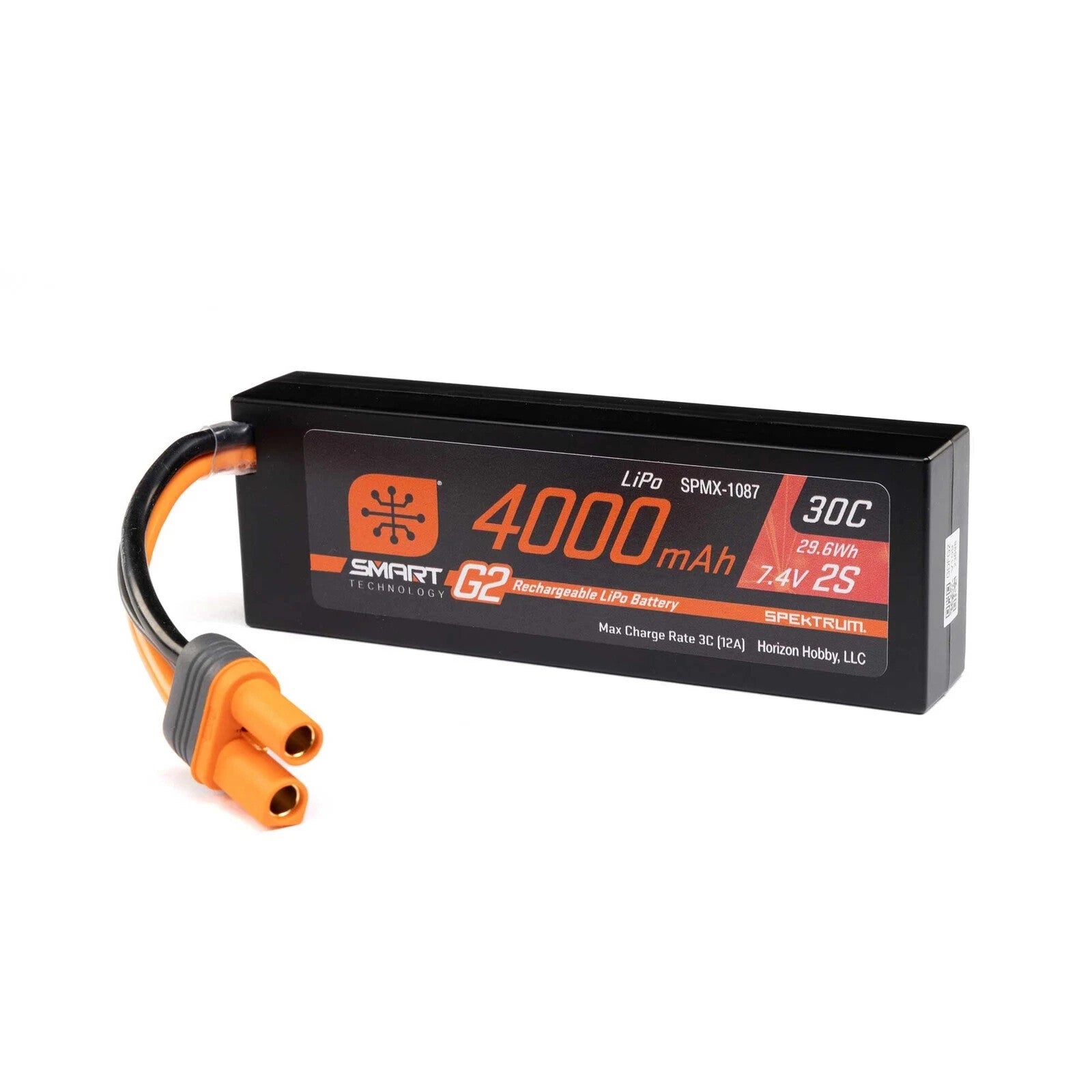 Spektrum 7.4V 4000mAh 2S 30C Smart LiPo G2 Hard Case IC5 Battery SPMX-1087