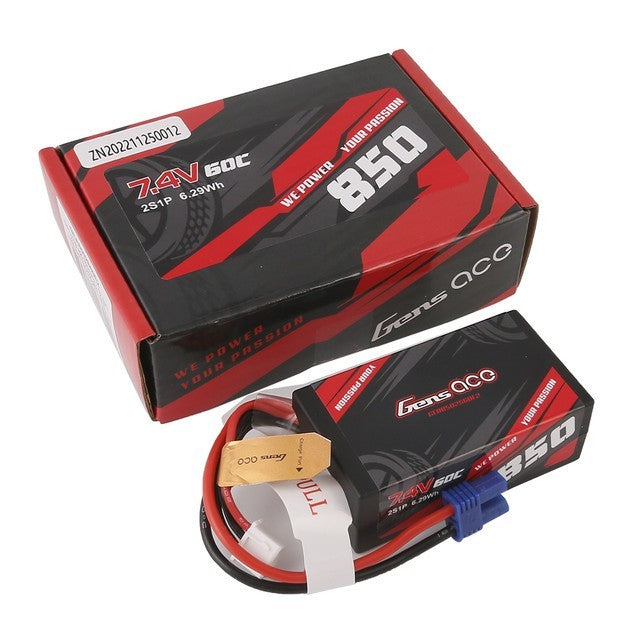 4x Gens Ace 850mAh 2S 7.4V 60C Lipo Battery Pack with EC2 Plug Mini LMT