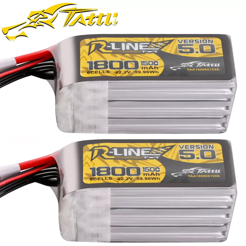 2x Tattu R-Line Version 5.0 1800mAh 6S 150C 22.2V Lipo Battery Pack : XT60 Plug