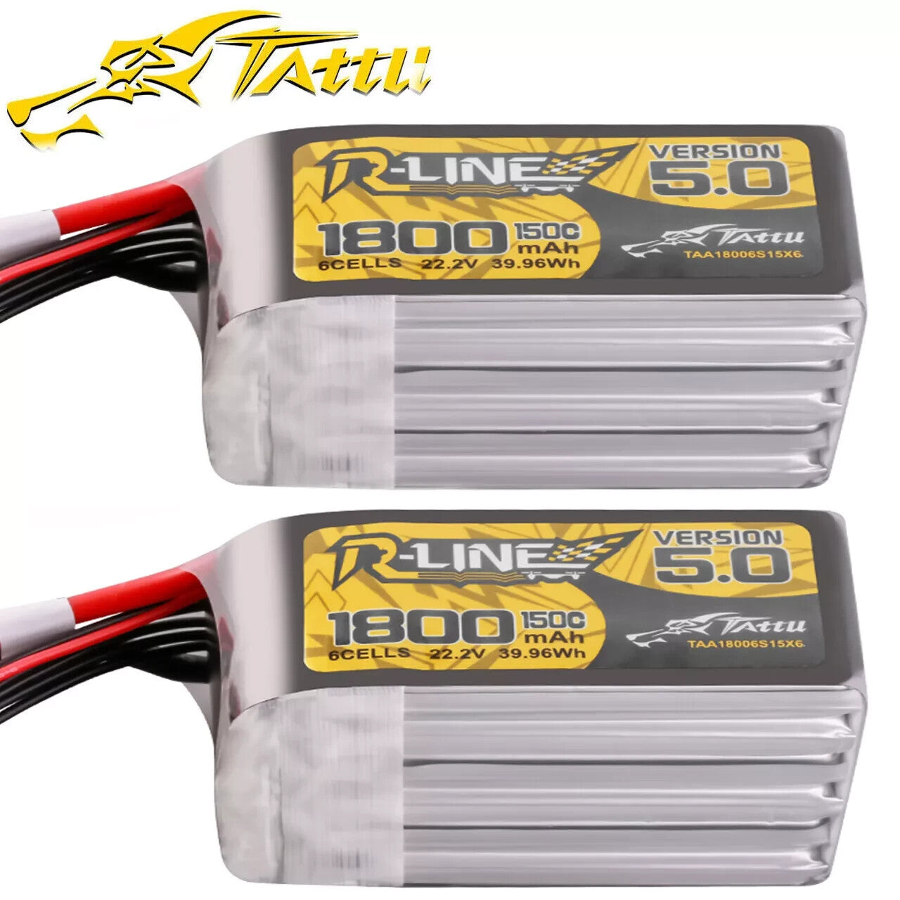 2x Tattu R-Line Version 5.0 1800mAh 6S 150C 22.2V Lipo Battery Pack : XT60 Plug
