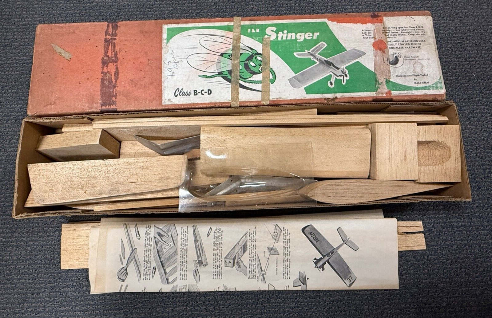 Vintage Rare Carl Goldberg Stinger Control Line CL Balsa Model Airplane Kit