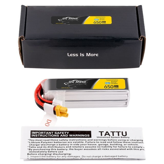 4x Tattu 650mAh 4S 15.2V 95C Lipo RC Drone Battery Long Pack with XT30 Plug